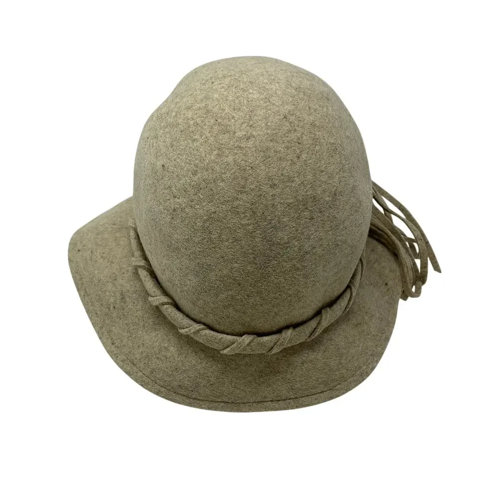 Vintage Bollman Junior Seasons Cloche Hat Twist Leather Detail Beige Wool